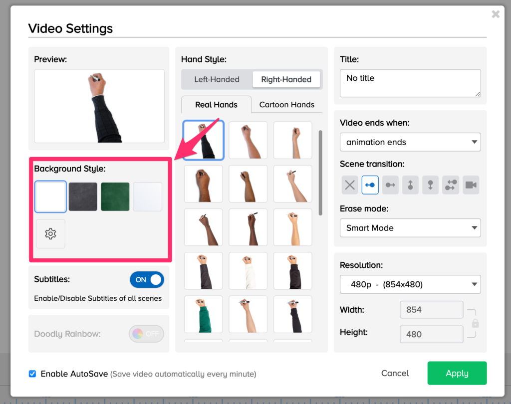 Video Settingsで背景画面を変更する